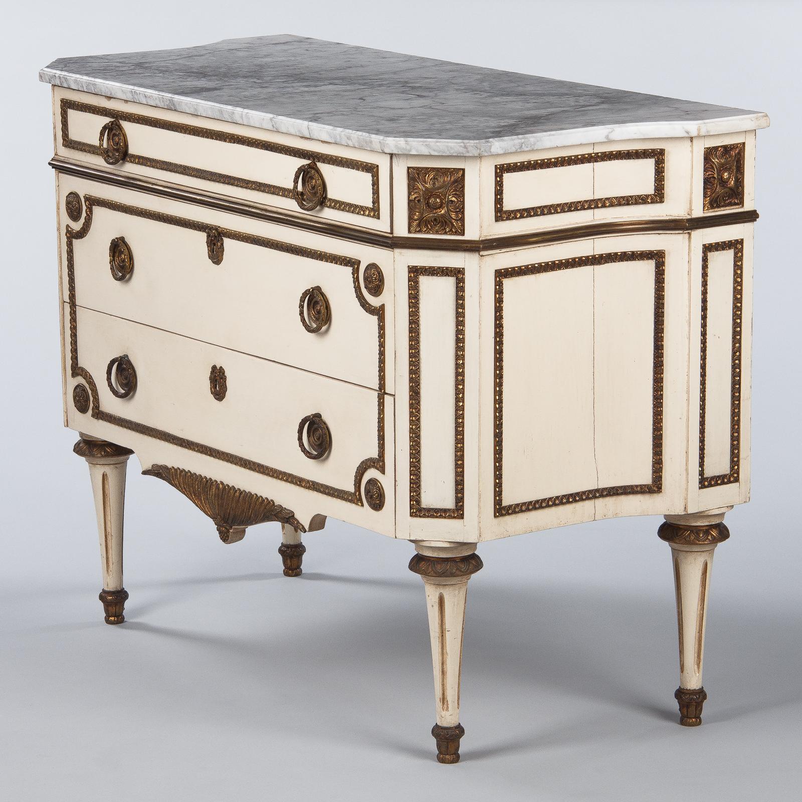 Italian Painted Chest of Drawers with Marble Top in Louis XVI Style, 1940s 15