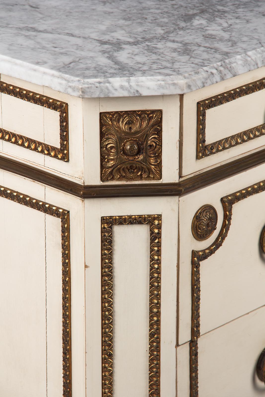 20th Century Italian Painted Chest of Drawers with Marble Top in Louis XVI Style, 1940s