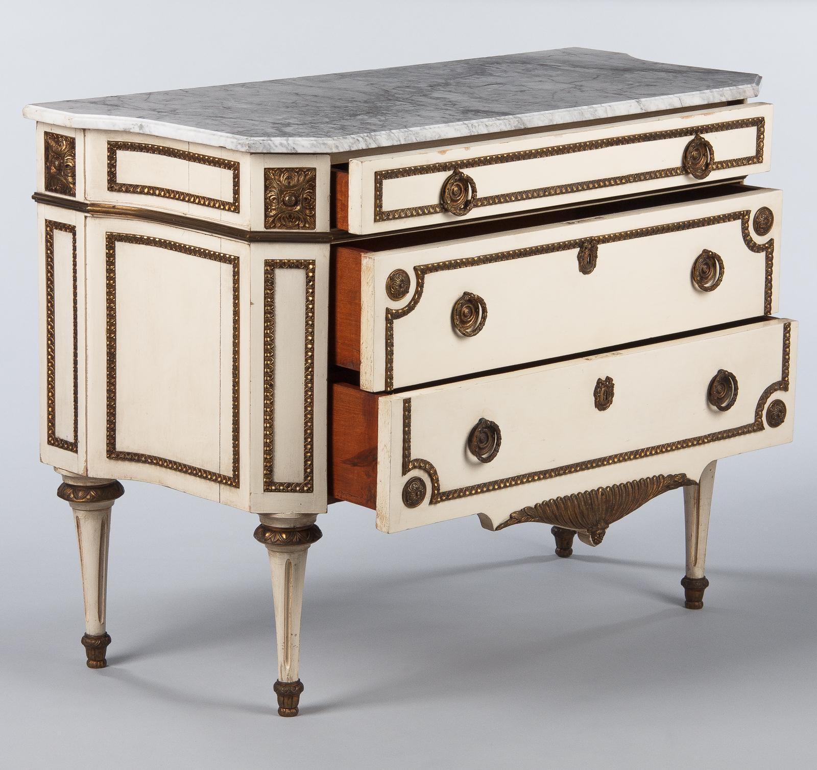 Italian Painted Chest of Drawers with Marble Top in Louis XVI Style, 1940s 3