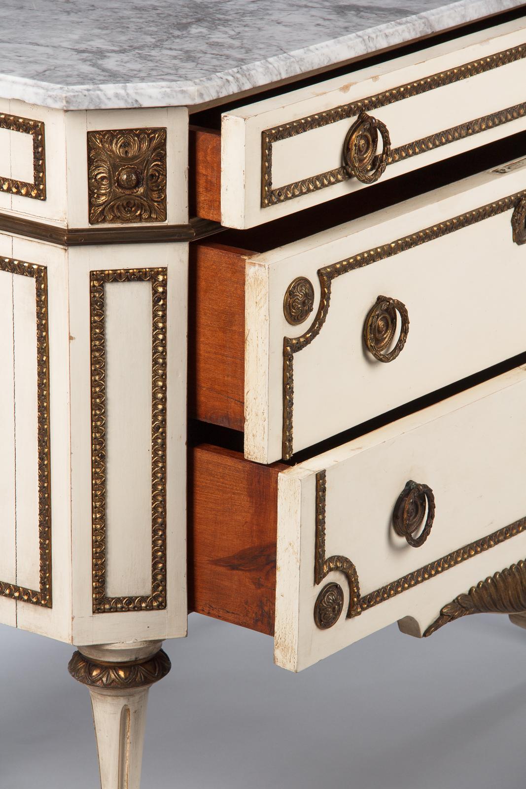 Italian Painted Chest of Drawers with Marble Top in Louis XVI Style, 1940s 4