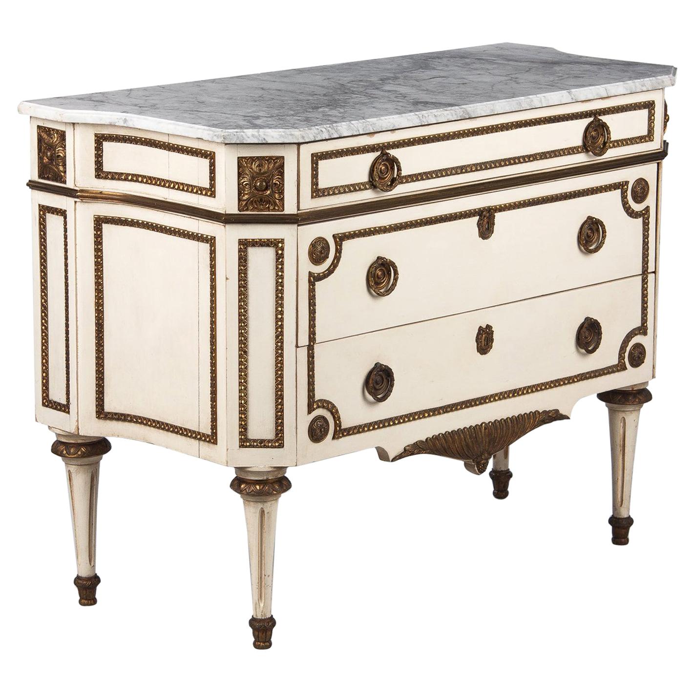 Italian Painted Chest of Drawers with Marble Top in Louis XVI Style, 1940s In Good Condition In Austin, TX