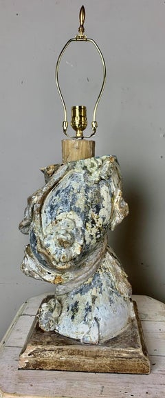 Italian Painted Column Lamps with Parchment Shades, Pair