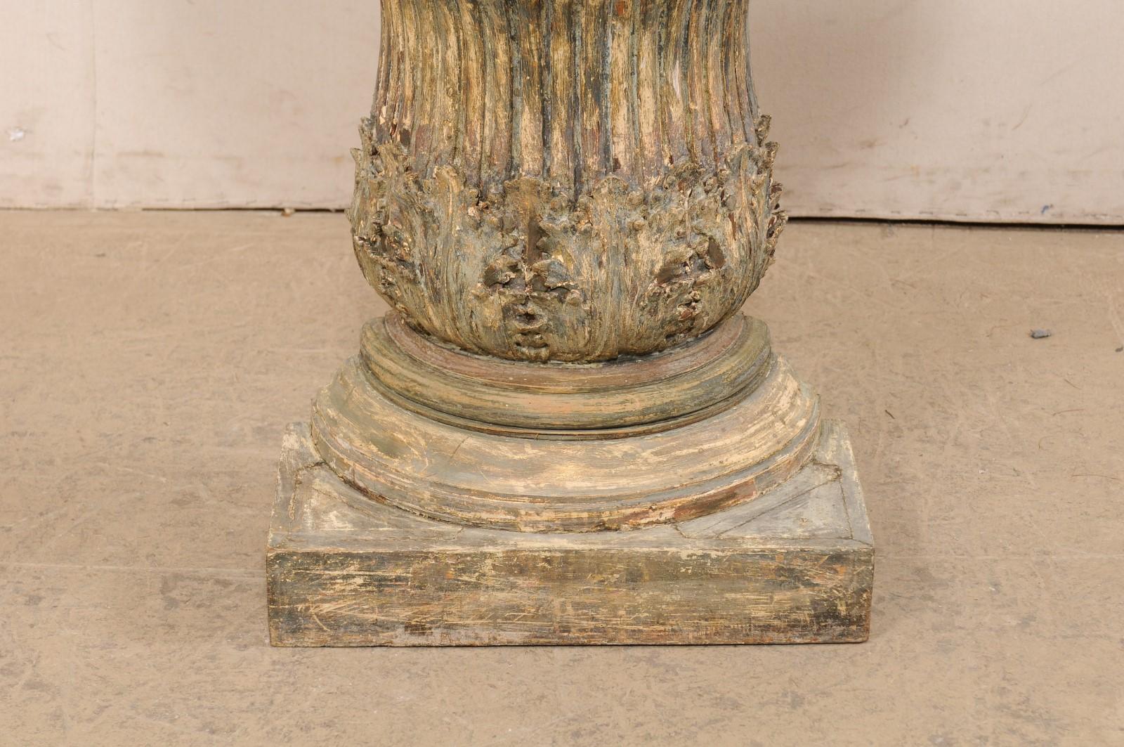 Italian Painted Column-Style Wall Console W/Fluted and Acanthus Leaf Details In Good Condition For Sale In Atlanta, GA