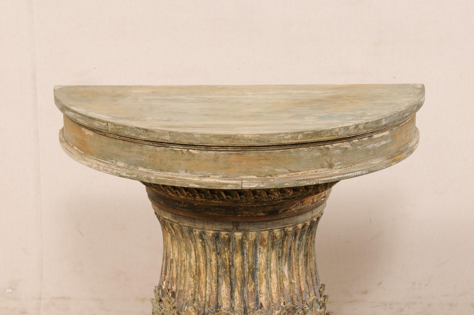 20th Century Italian Painted Column-Style Wall Console W/Fluted and Acanthus Leaf Details For Sale