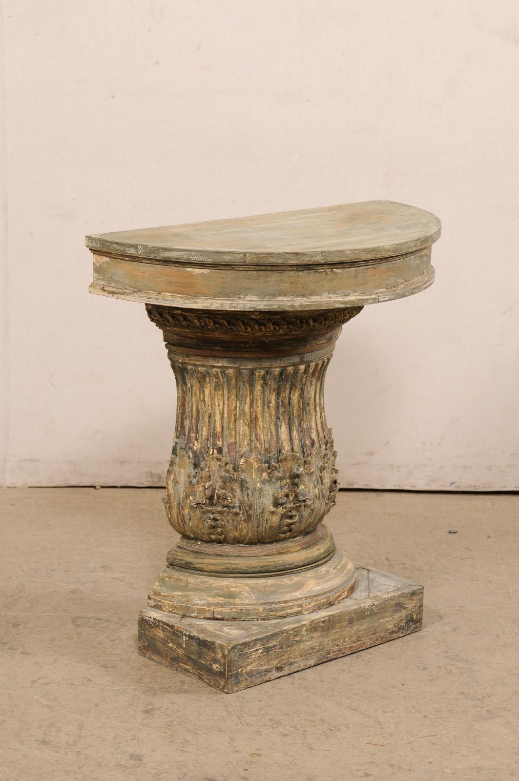 Wood Italian Painted Column-Style Wall Console W/Fluted and Acanthus Leaf Details For Sale