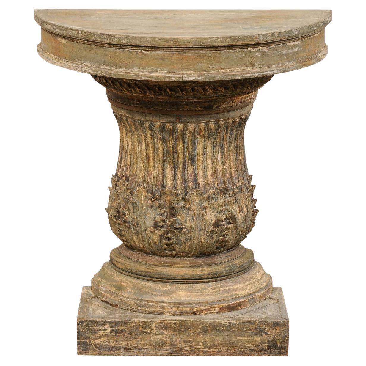 Italian Painted Column-Style Wall Console W/Fluted and Acanthus Leaf Details For Sale