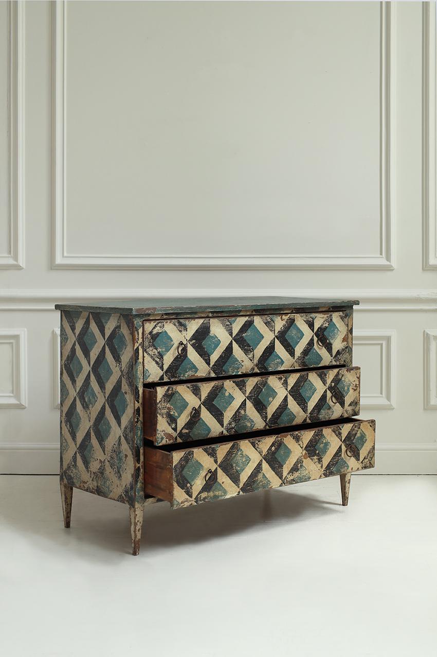 Dipinto a mano Commode italiana dipinta con motivo geometrico in vendita