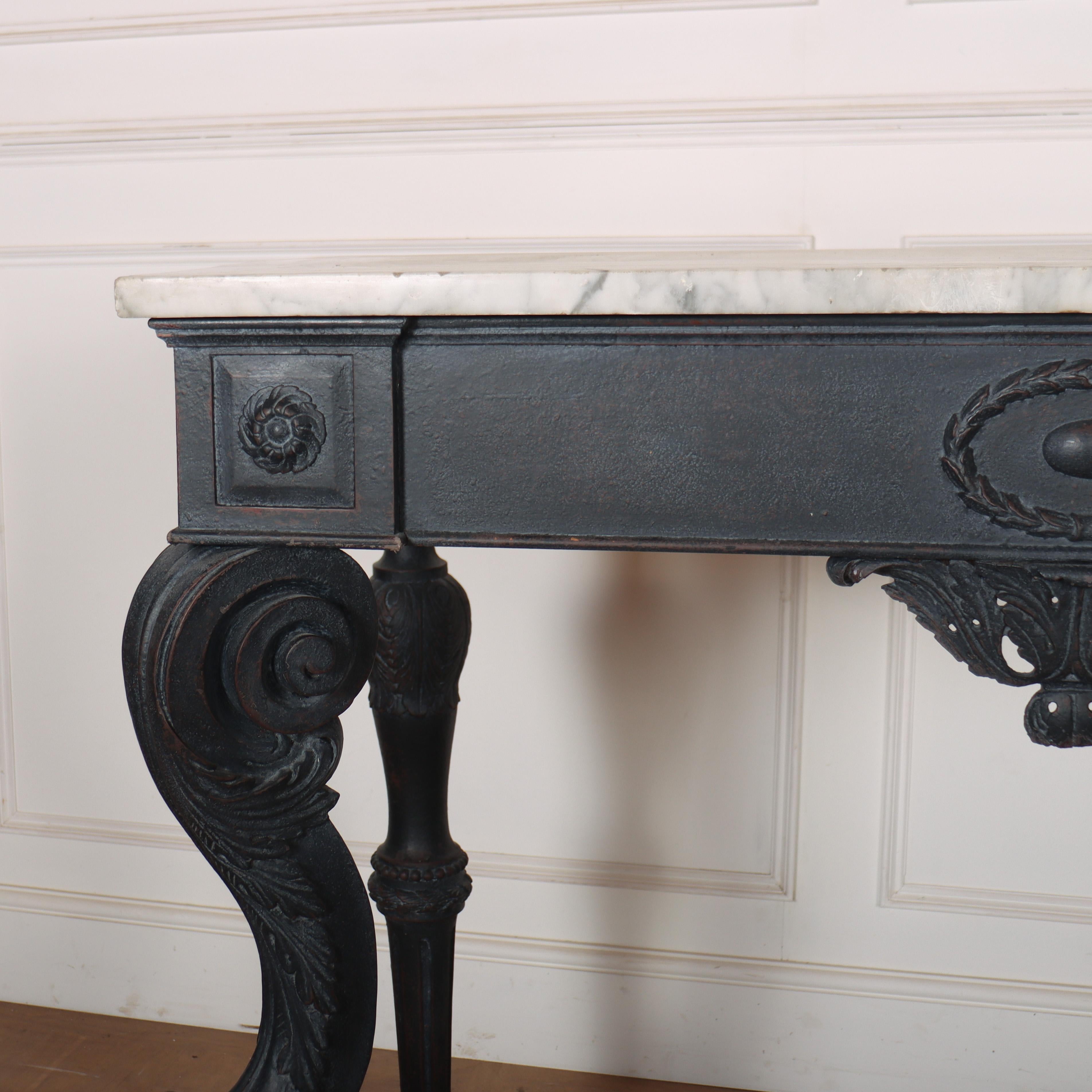 Fabulous early 19th C Italian console table with a later paint finish and a thick marble top. 1830.

Reference: 8325

Dimensions
47 inches (119 cms) Wide
23 inches (58 cms) Deep
41 inches (104 cms) High