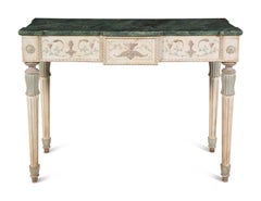Table console italienne peinte avec plateau en bois et faux marbre, fin du 19ème siècle