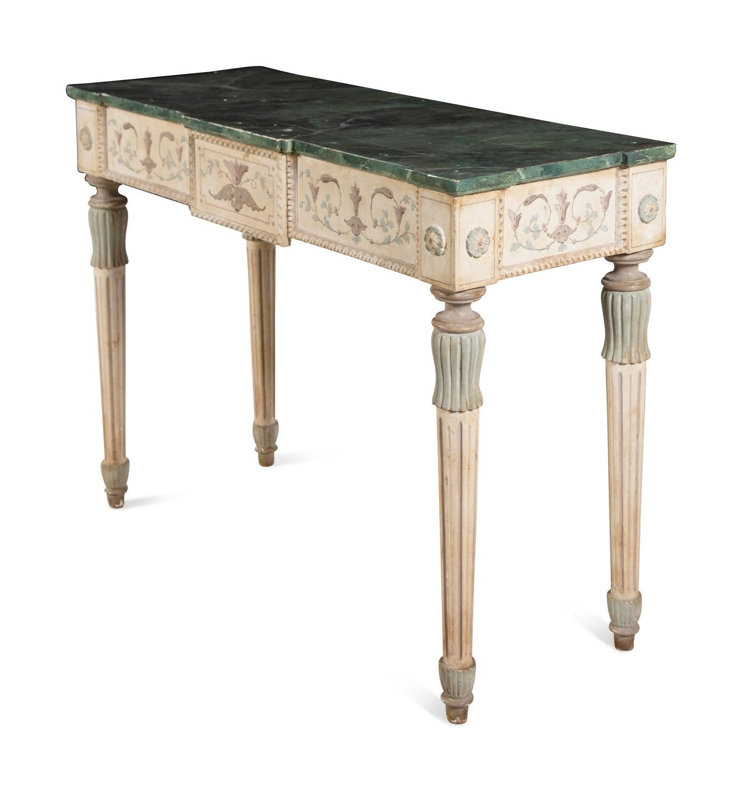 Louis XVI Italian Painted Console Table with a Wood Faux Marbleize Top, Late 19th Century For Sale