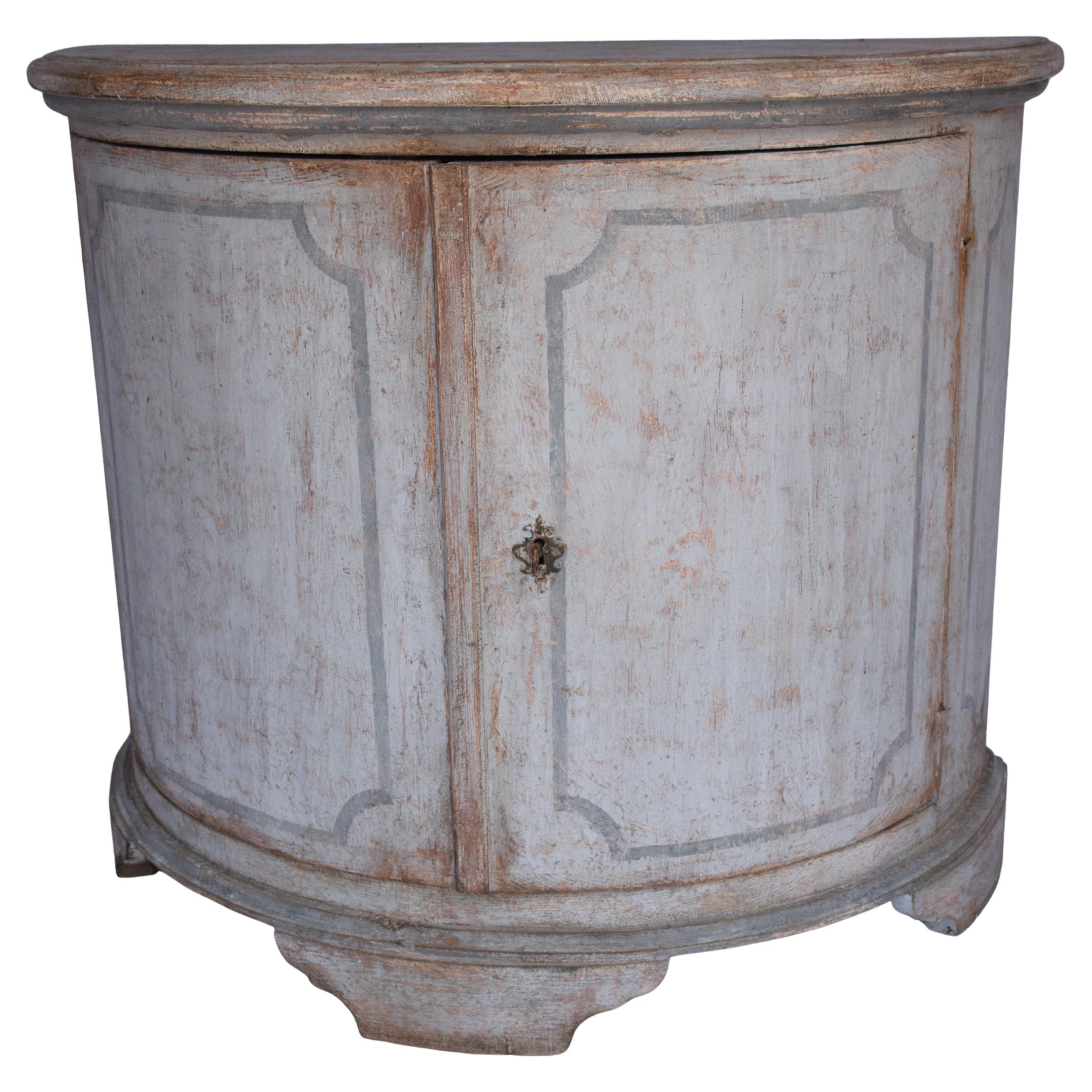 Italian Painted Demi Lune Cabinet For Sale