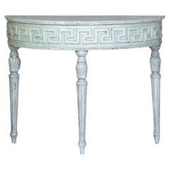 Italian Painted Demi-lune Table with Greek Key Detail; 2 Available