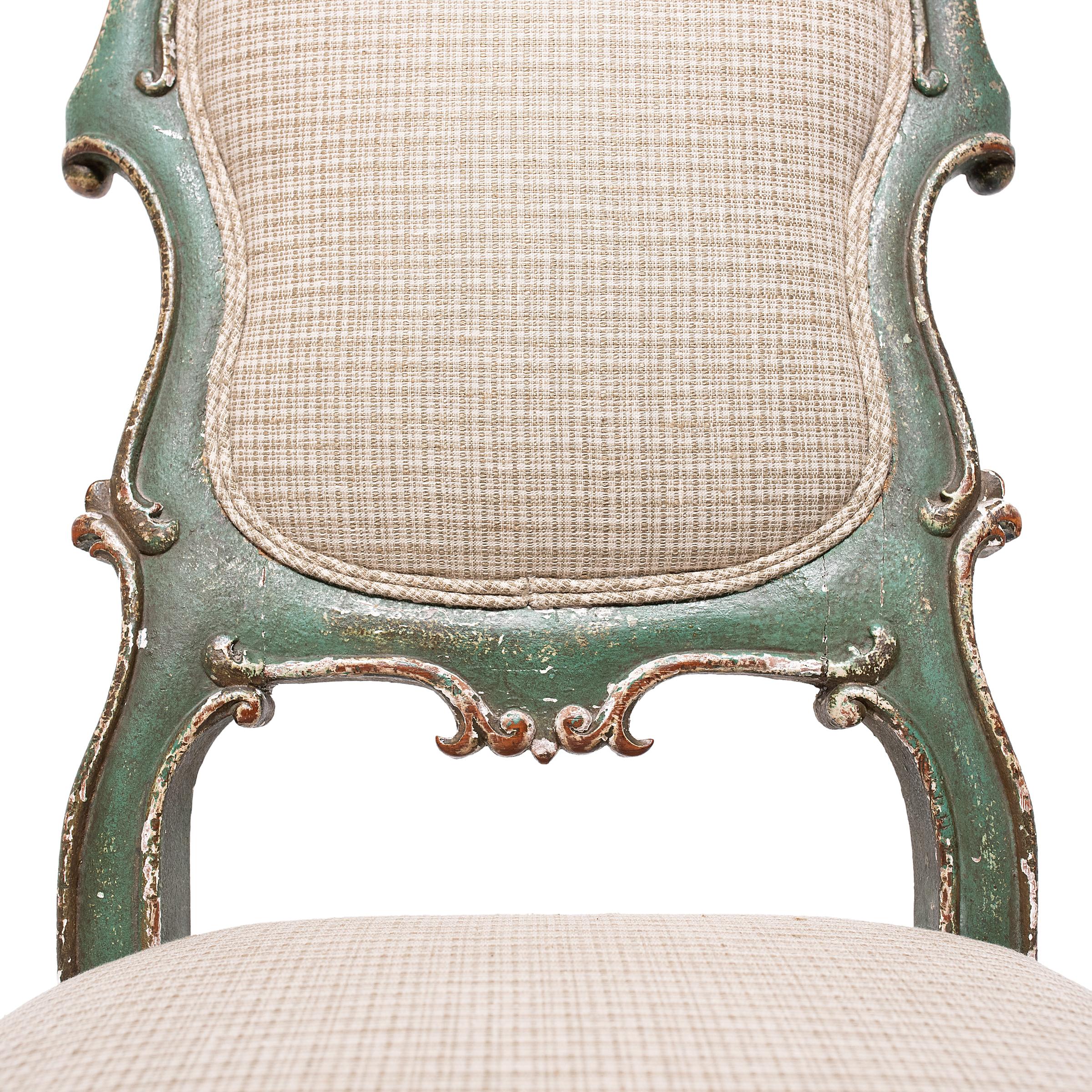 Fabric Italian Painted Dining Chair, C. 1800 For Sale