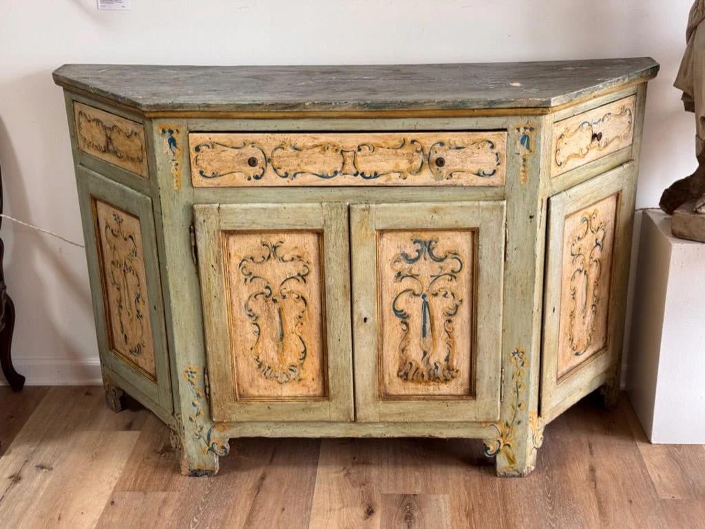 Late 18th Century period Italian Painted Florentine Credenza or sideboard buffet, having all original paint and hardware. 41.5” h. x 64.5” w. x 20” d.


