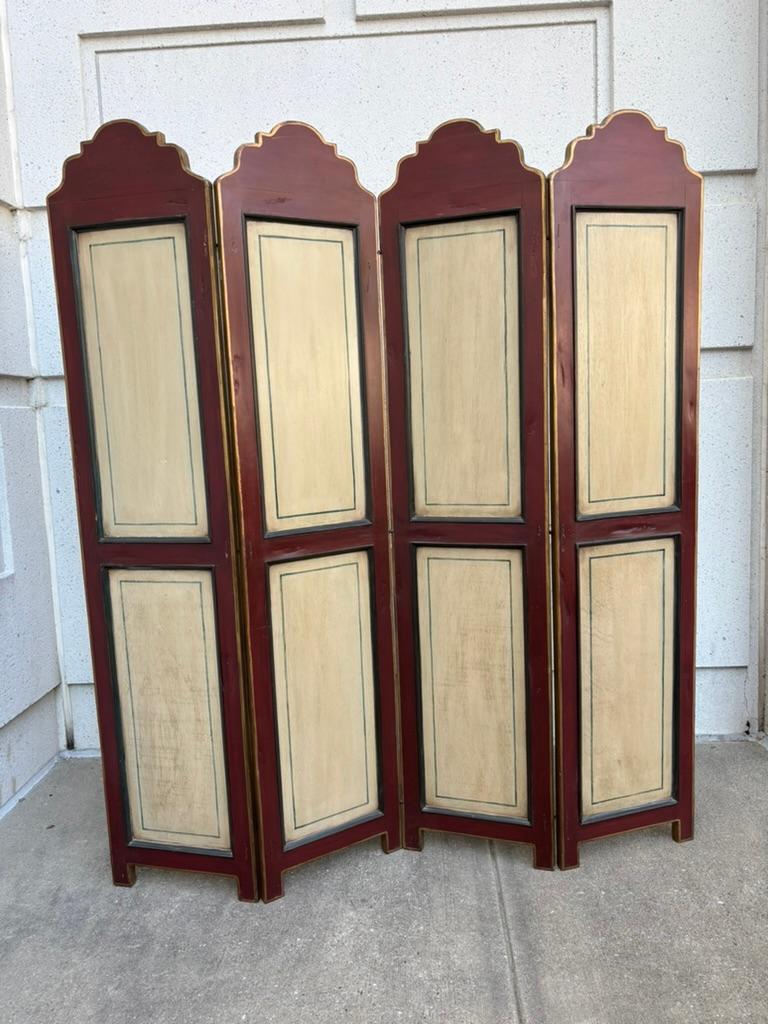 Biombo Italiano De Cuatro Paneles De Madera Pintada Con Decoración Floral en venta 6