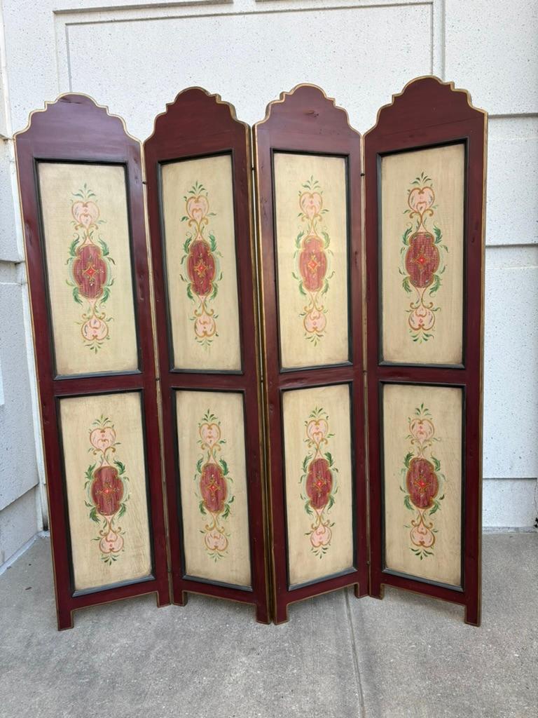 Biombo Italiano De Cuatro Paneles De Madera Pintada Con Decoración Floral en venta 12