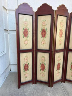 Italian Neoclassical Hand Painted Wood Four Panel Screen, 1950s