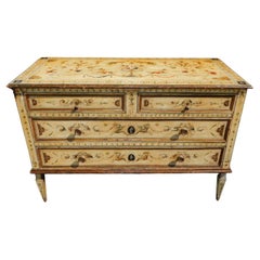 Italian Painted & Gilt Figural Foliage Chest of Drawers with Orig. Feet, C 1780