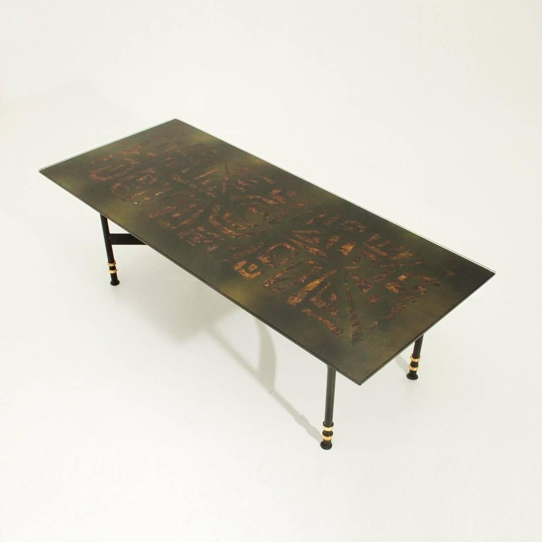 Mid-Century Modern Italian Painted Glass Top Coffee Table by Cristal Art, 1950s
