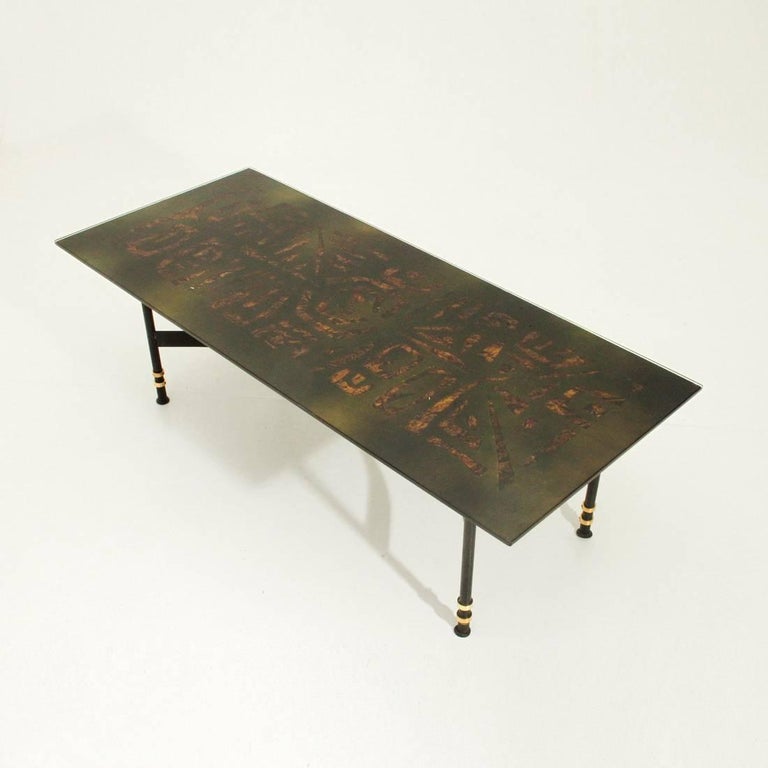 Italian Painted Glass Top Coffee Table by Cristal Art, 1950s at 1stdibs