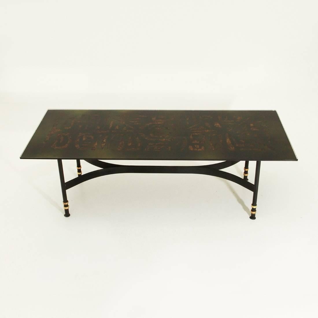 Italian Painted Glass Top Coffee Table by Cristal Art, 1950s In Good Condition In Savona, IT