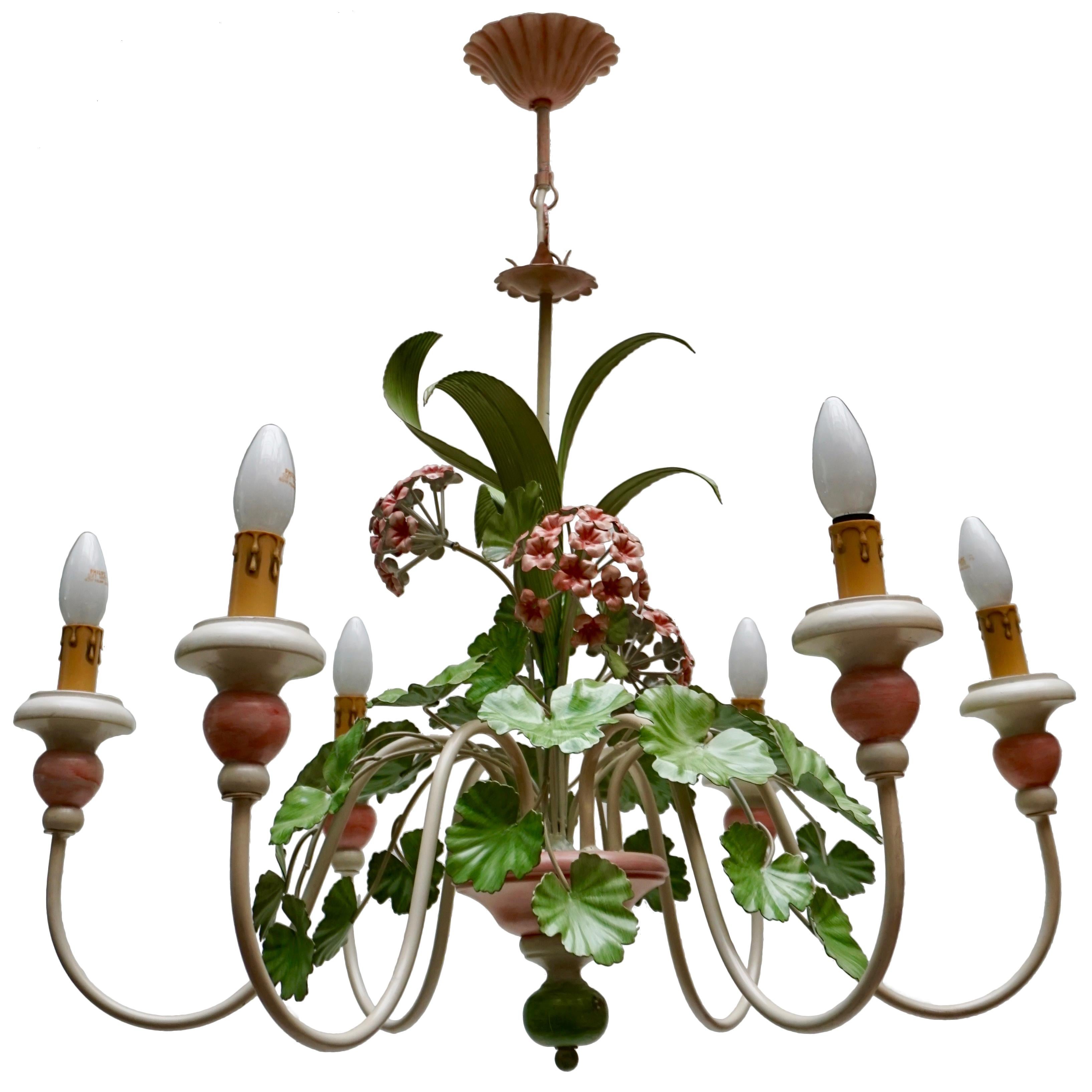 Italian Painted Iron and Tole Chandelier with Flowers