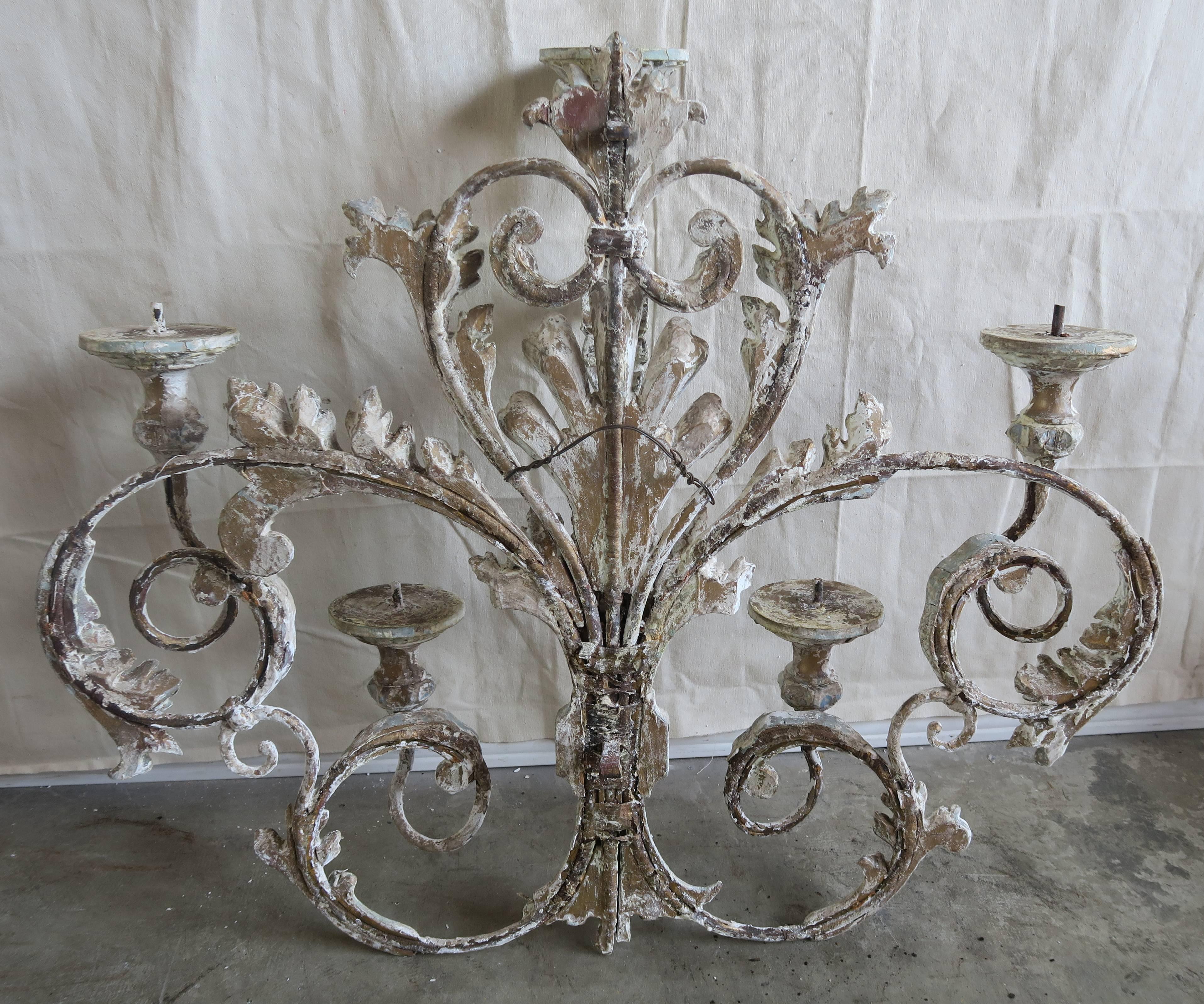 Italian Painted Iron and Wood Acanthus Leaf Wall Decor 4