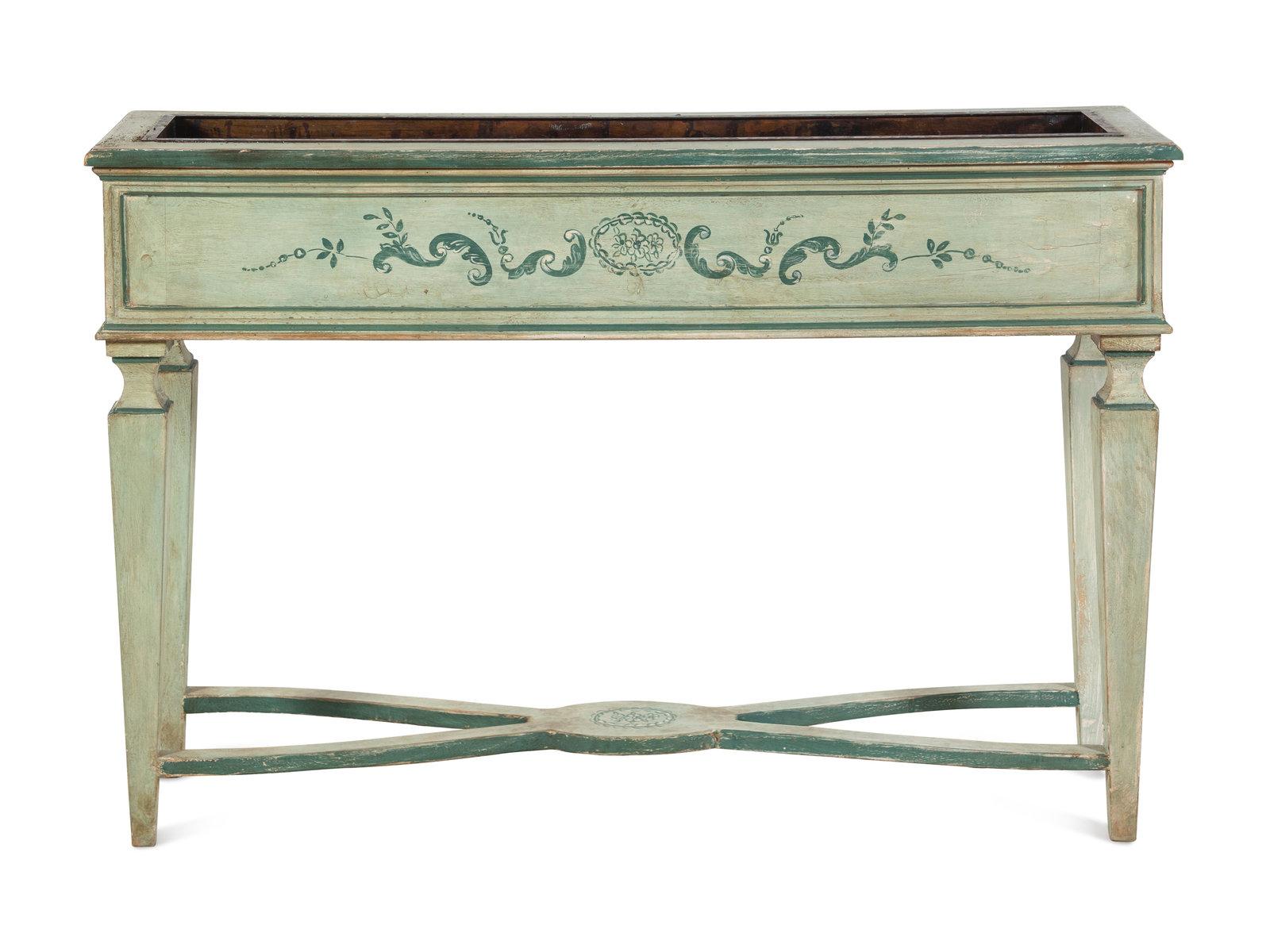 Italian Painted Jardinière 
First Half 20th Century
Height 33 1/2 x width 50 x depth 12 3/4 inches