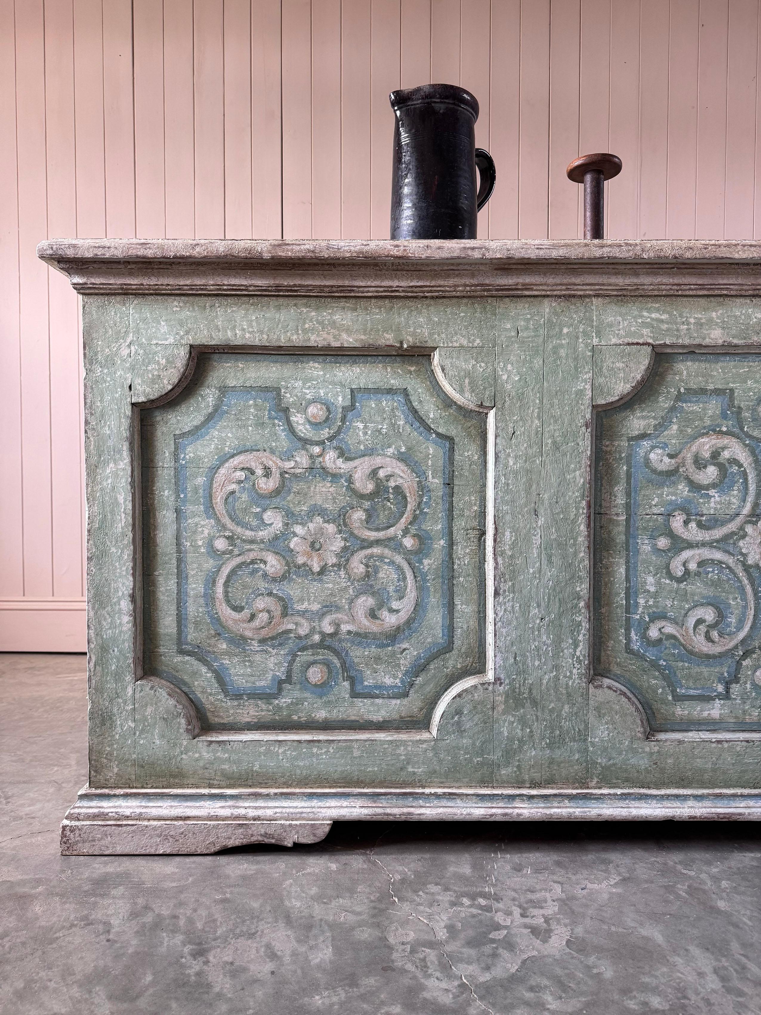 Hand-Painted Italian Painted Kitchen Island For Sale