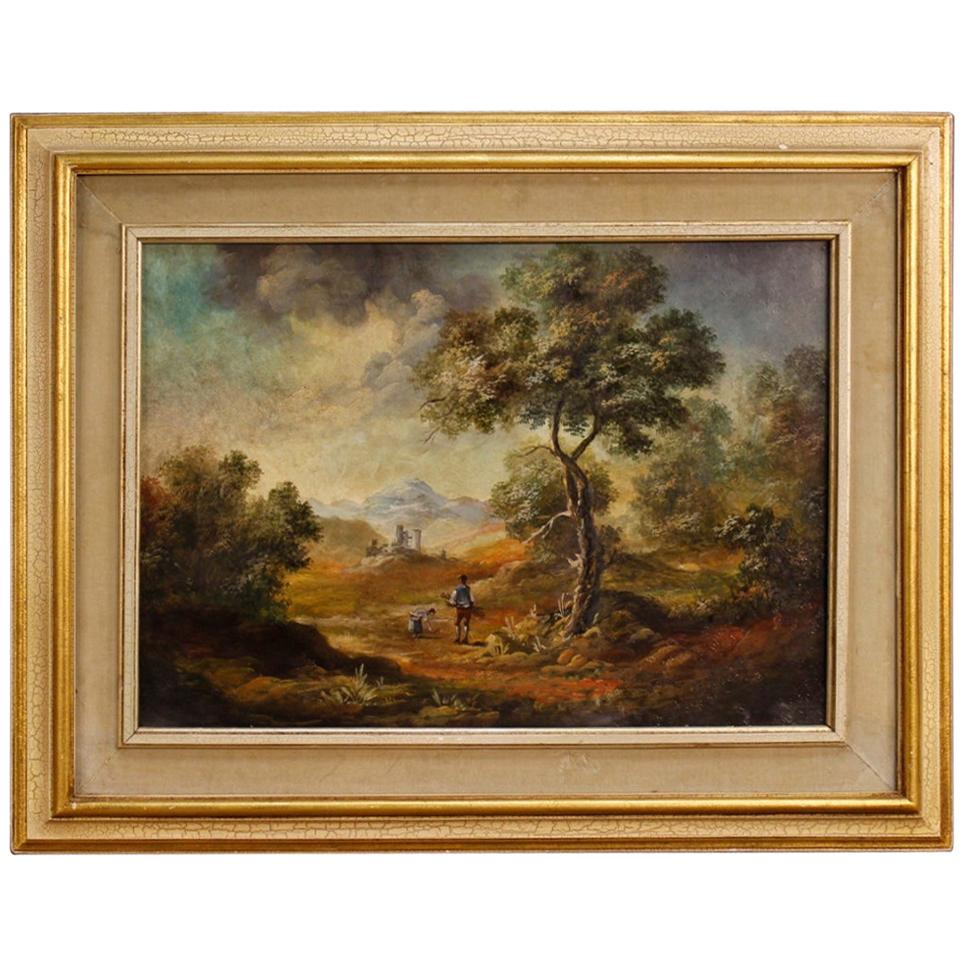 Italian Painted Landscape with Characters, 20th Century For Sale