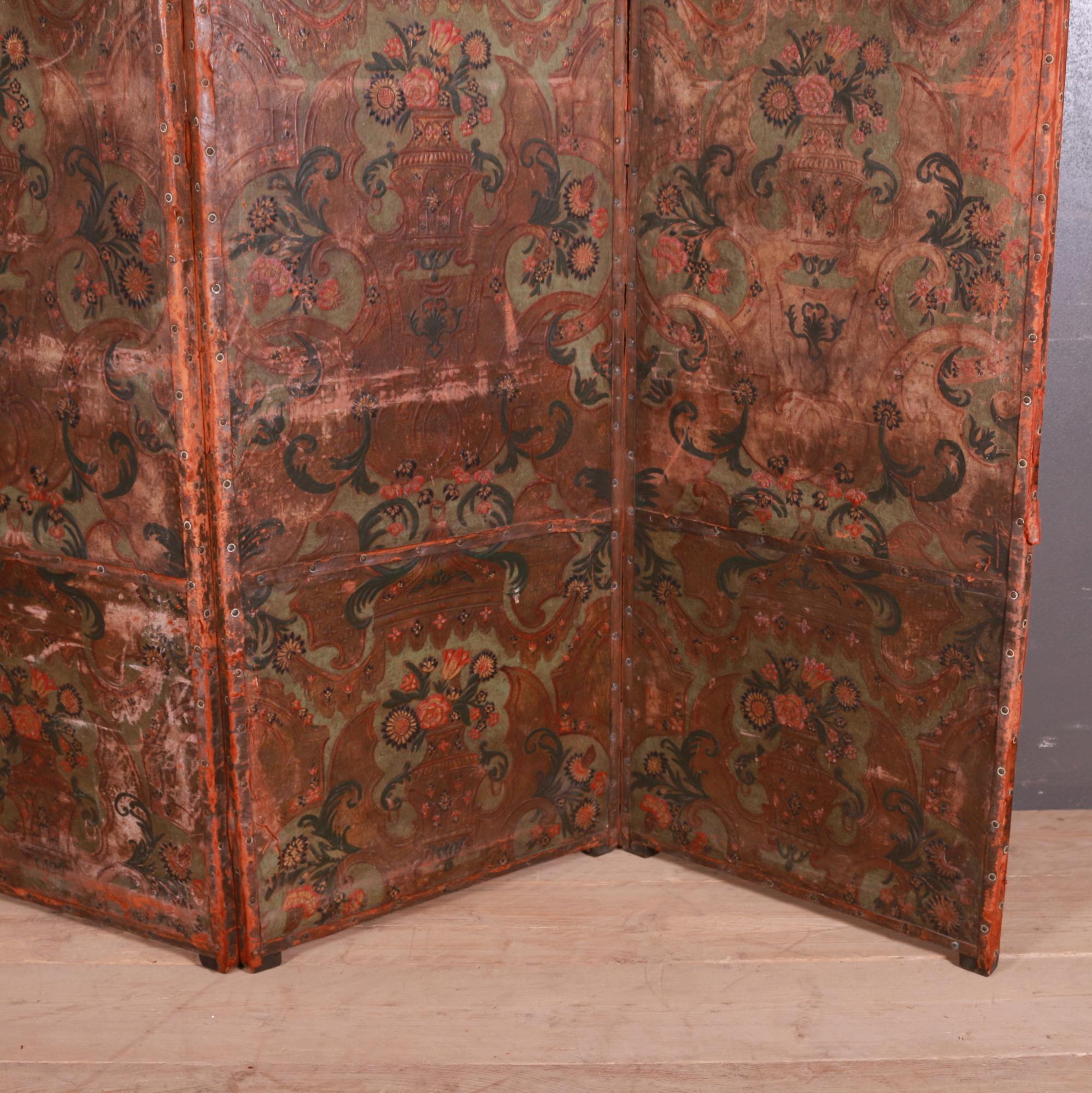 Italian Painted Leather Screen 2