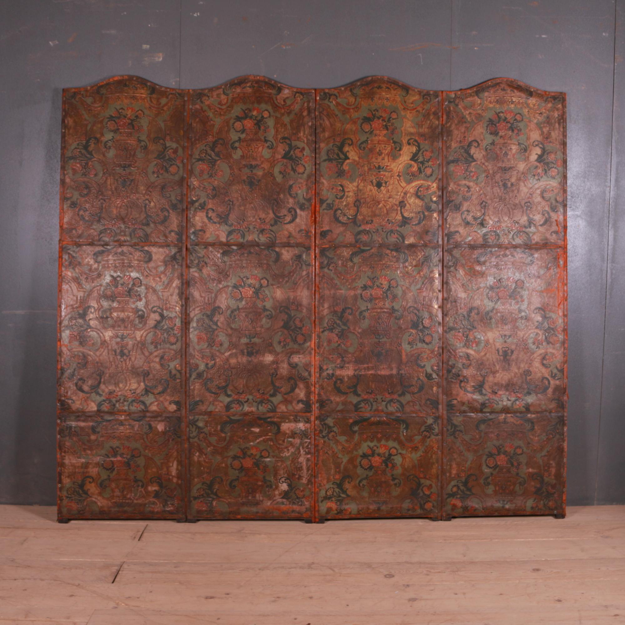 Italian Painted Leather Screen 4