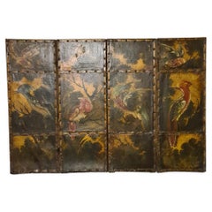 Italian Painted Leather Screen