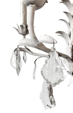 Italian Painted Metal & Crystal Wall Sconces /Three Lights