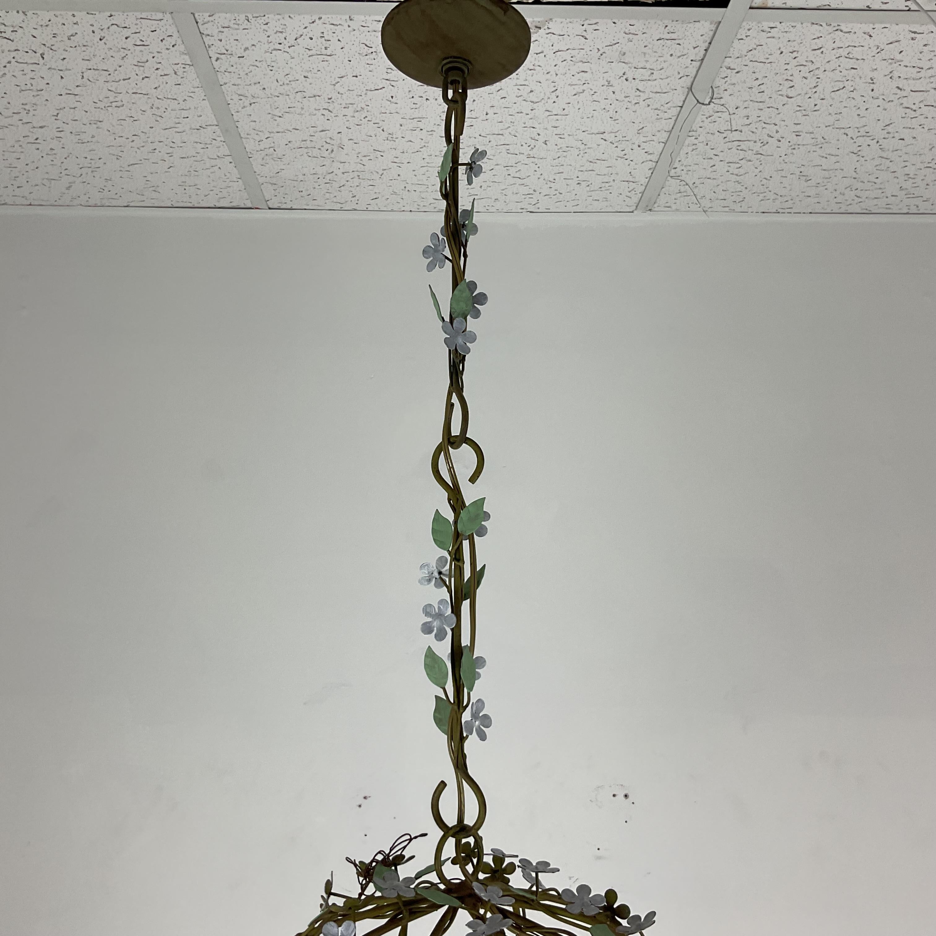 Hand Forged Metal Bird Cage Frame with Metal Flowers and leaves. Super charming cottage chic Italian lantern. Comes with original matching 2 part 25