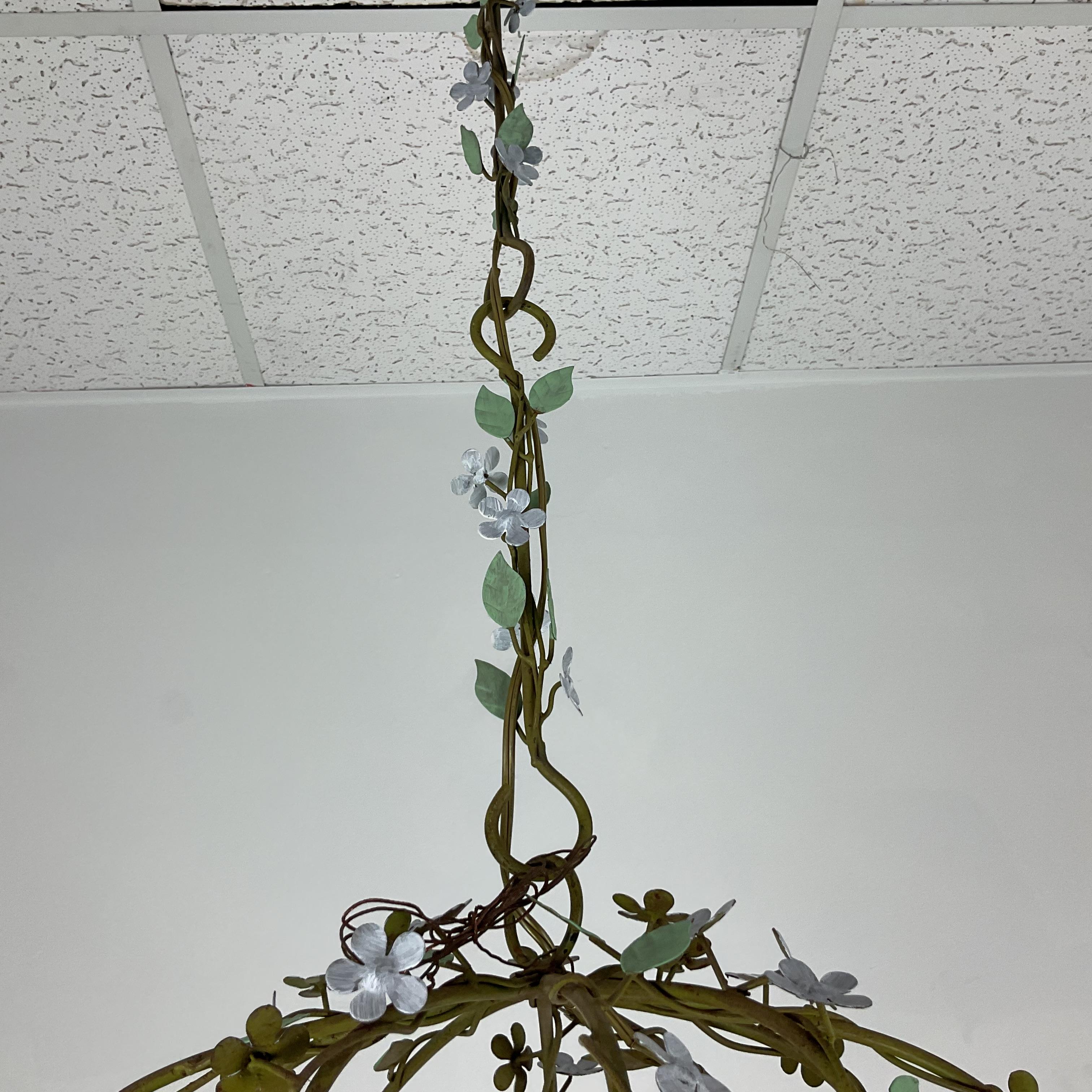 Italian Painted Metal Floral Cage Lantern For Sale 2