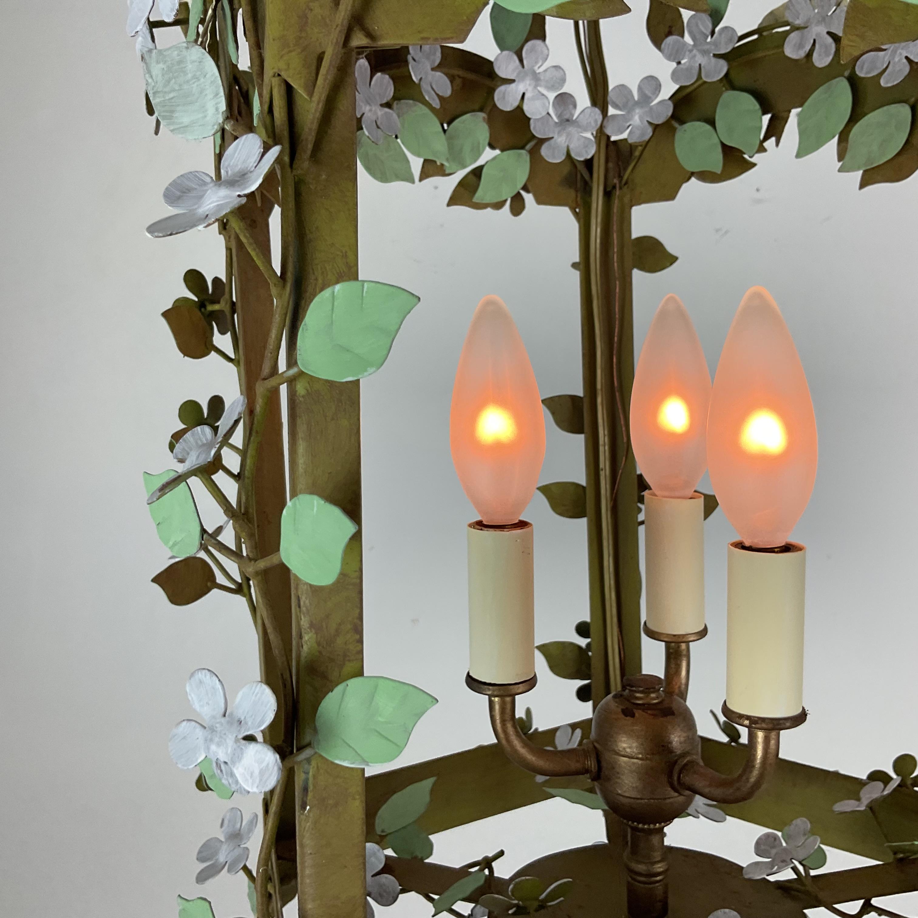 Italian Painted Metal Floral Cage Lantern For Sale 3