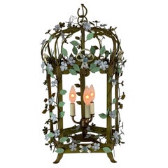 Italian Painted Metal Floral Cage Lantern