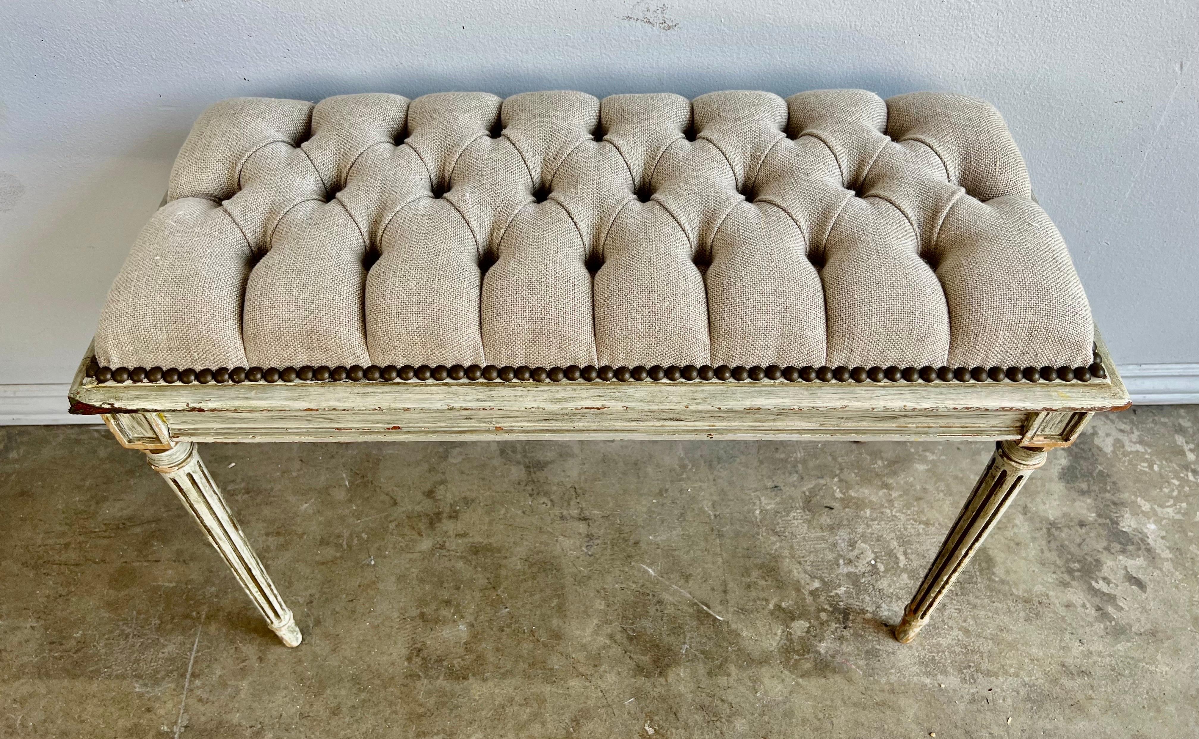 20th Century Italian Painted Neoclassical Style Linen Bench