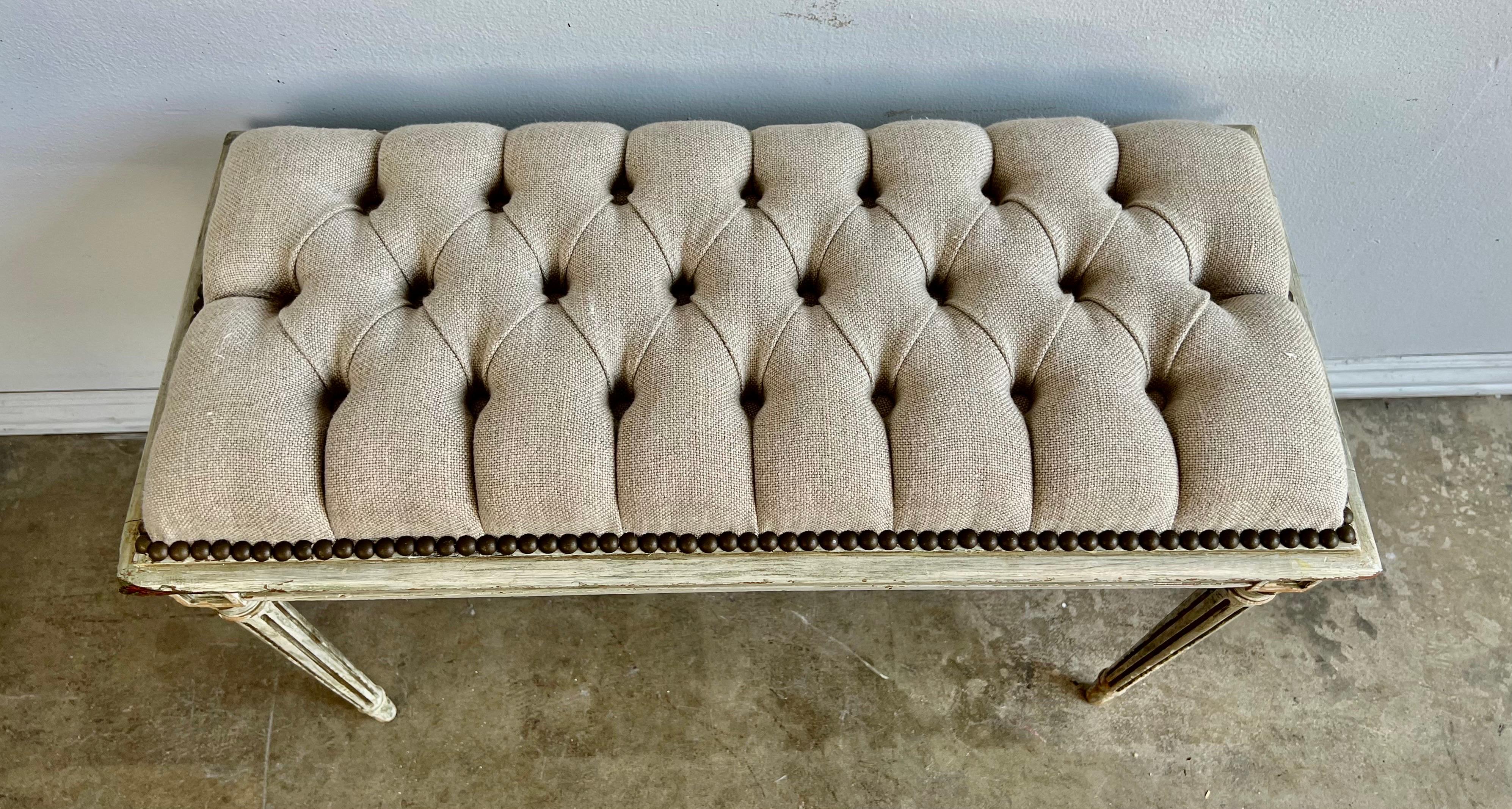 Italian Painted Neoclassical Style Linen Bench 1