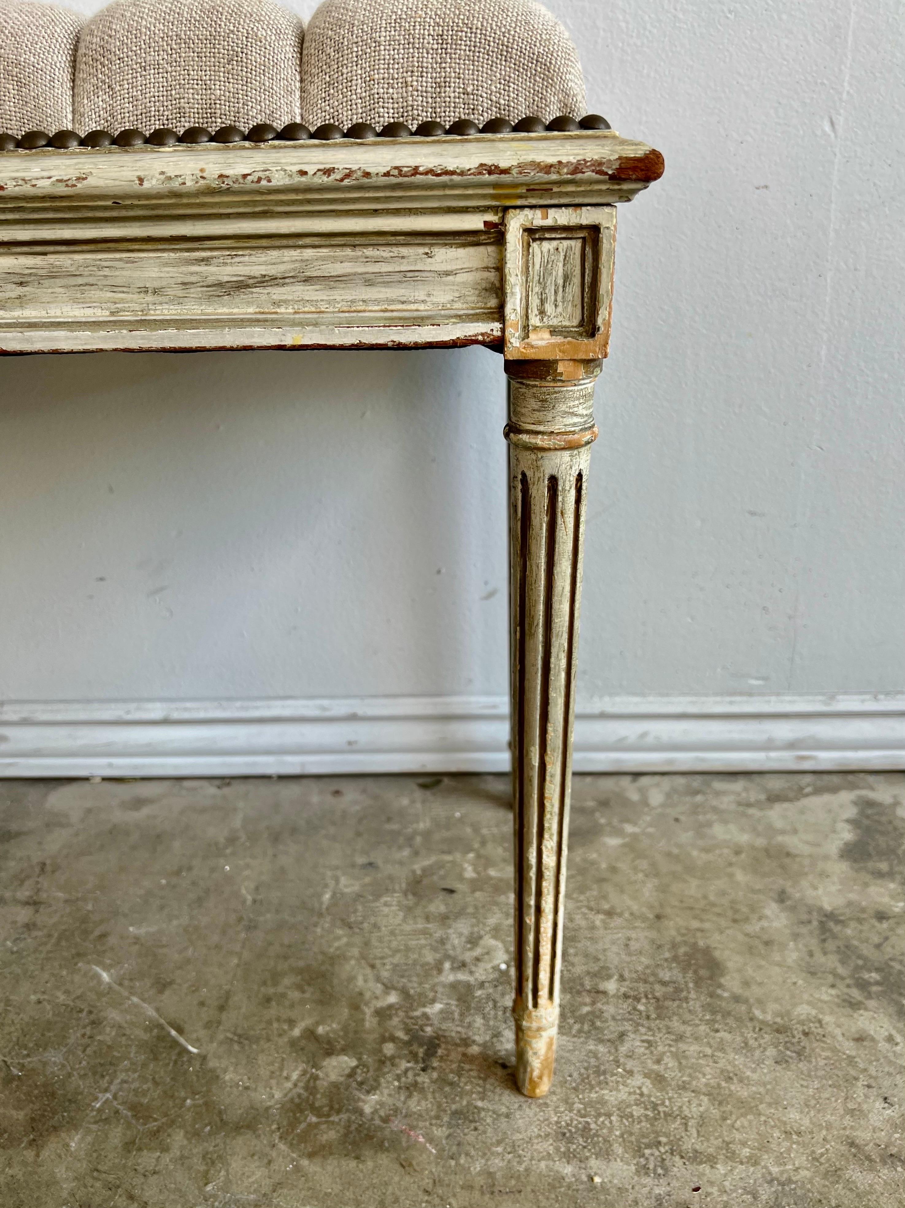 Italian Painted Neoclassical Style Linen Bench 3