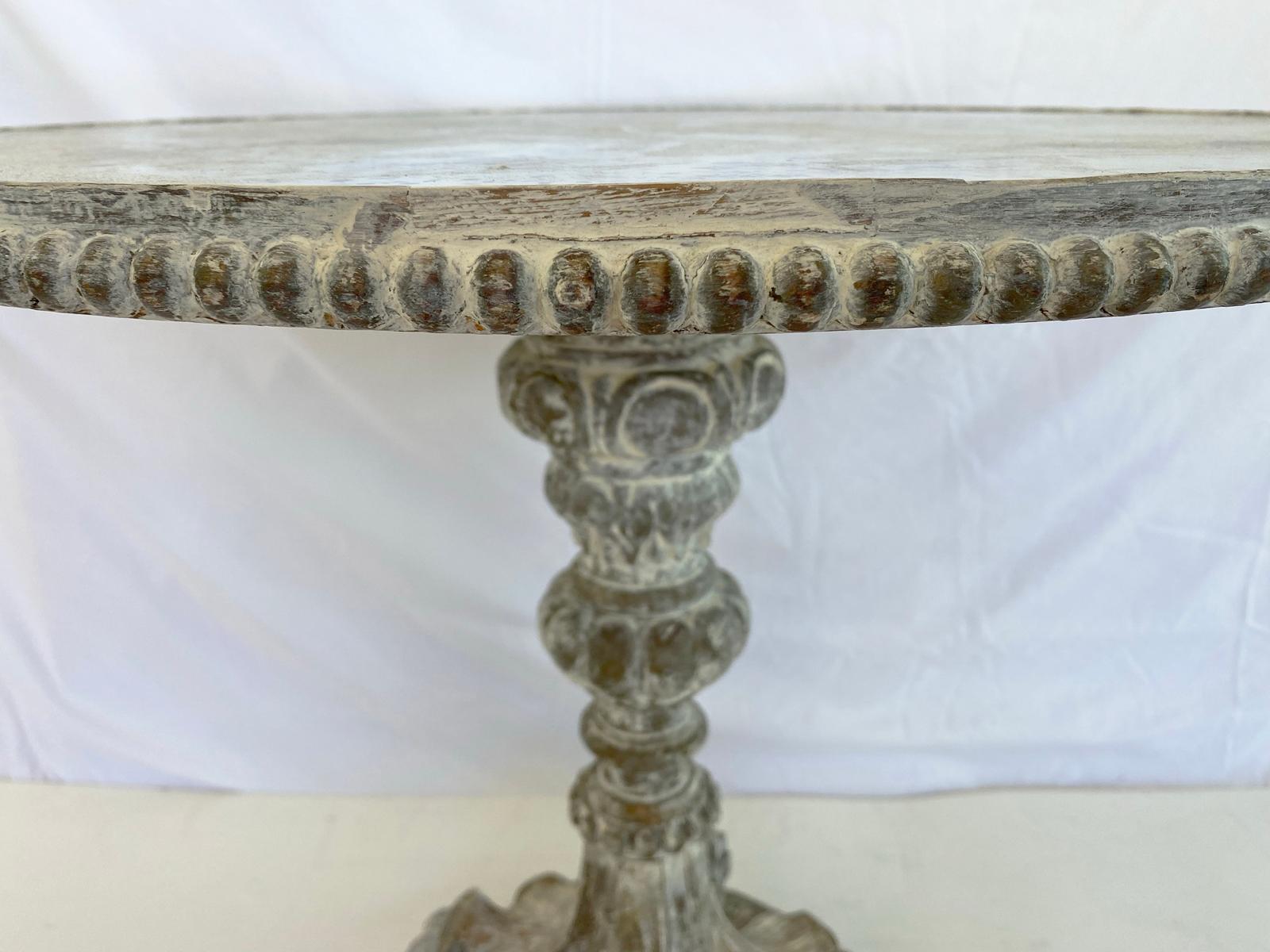 20th Century Italian Painted Occasional Table with Round Antiqued Mirror Top For Sale