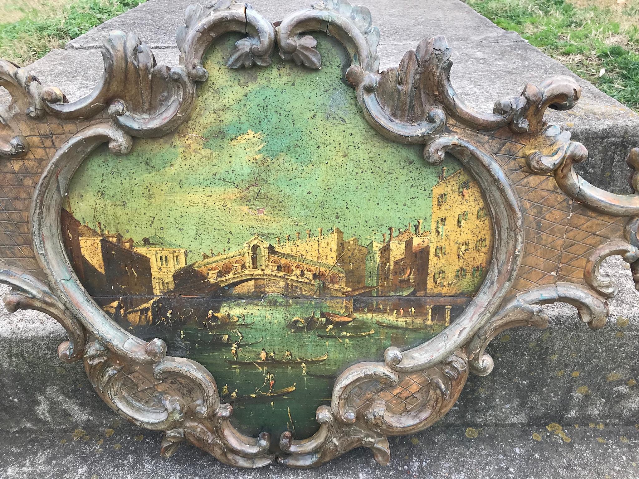 Baroque Venetian or Italian Boiserie Painted Overdoor with Grand Canal Scene