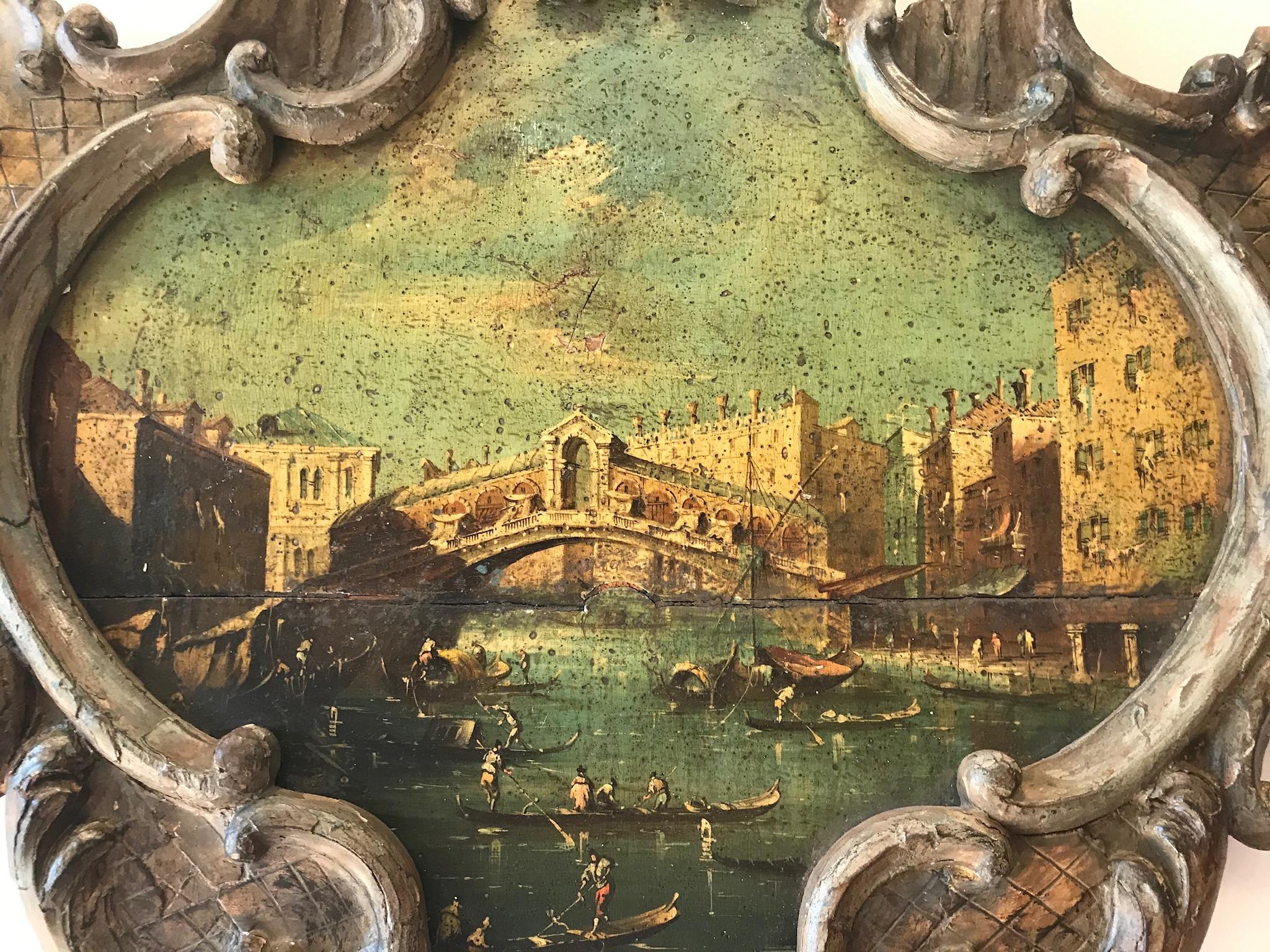 Venetian or Italian Boiserie Painted Overdoor with Grand Canal Scene In Distressed Condition In Nashville, TN