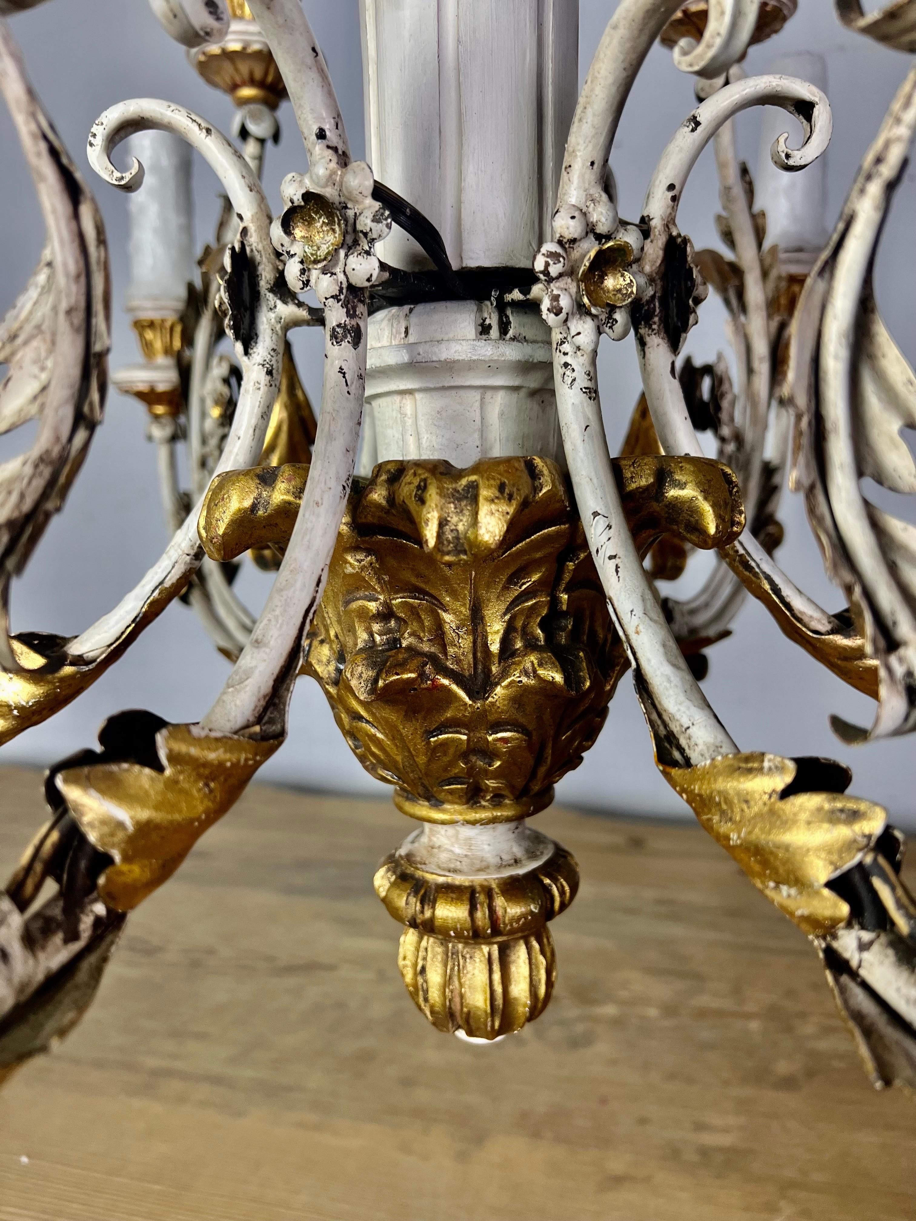 Italian Painted & Parcel Gilt Cherub Chandelier, circa 1930s In Good Condition For Sale In Los Angeles, CA