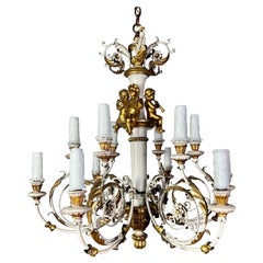 Lampadario a cherubino italiano dipinto e dorato, anni '30 circa