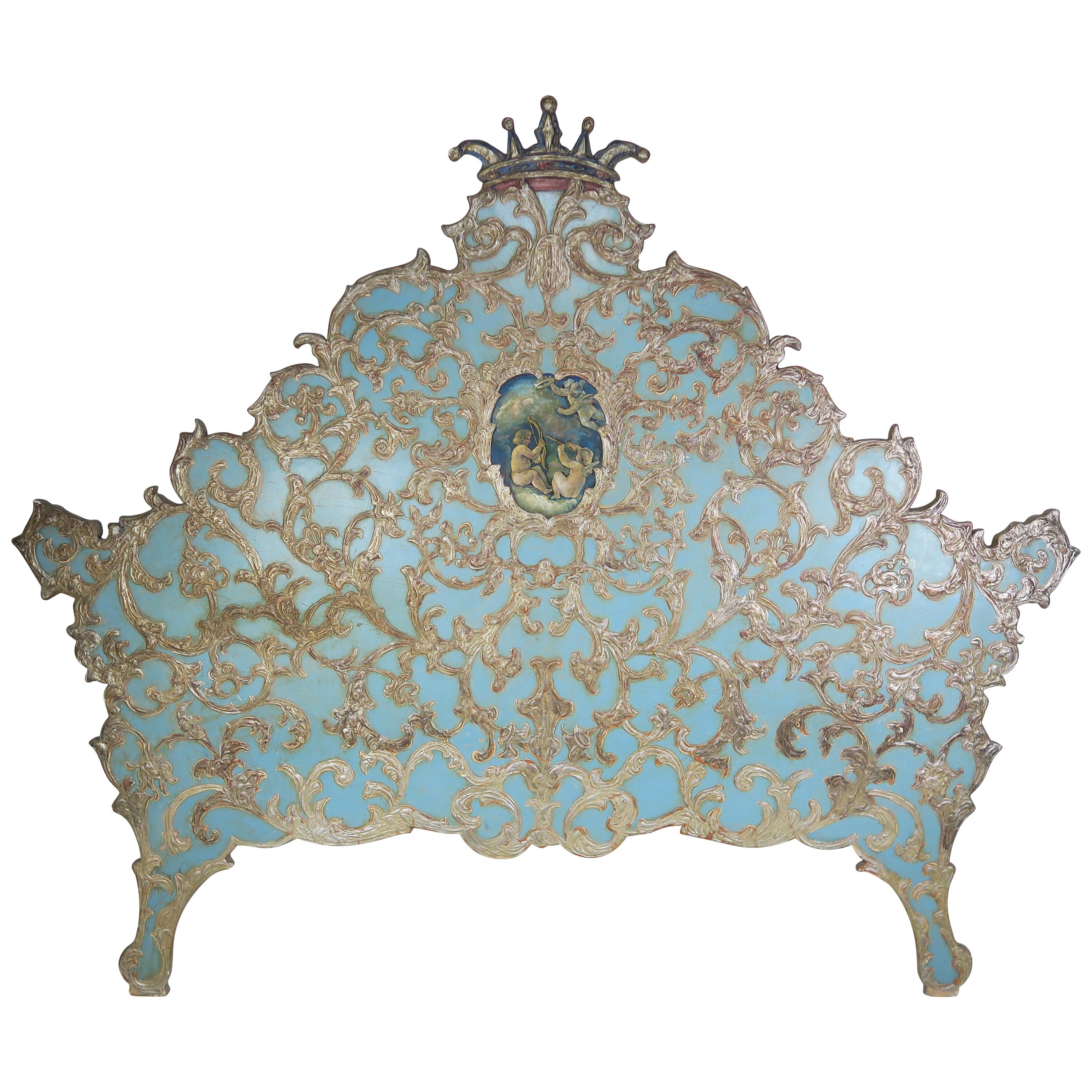 Italian Painted & Parcel Gilt Headboard W/ Putti's, circa 1930s