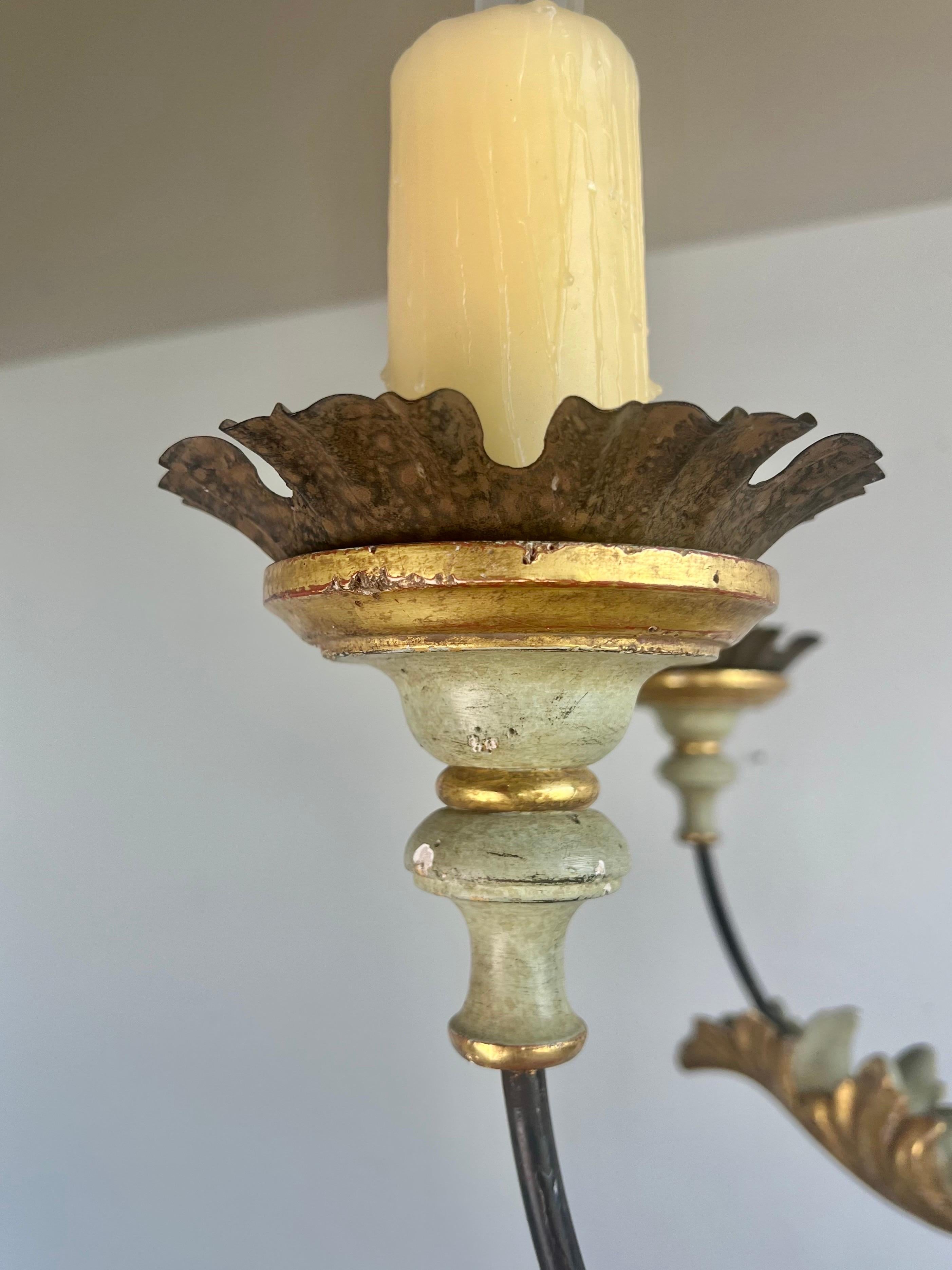 Italian Painted & Parcel Gilt Six Light Chandelier For Sale 5