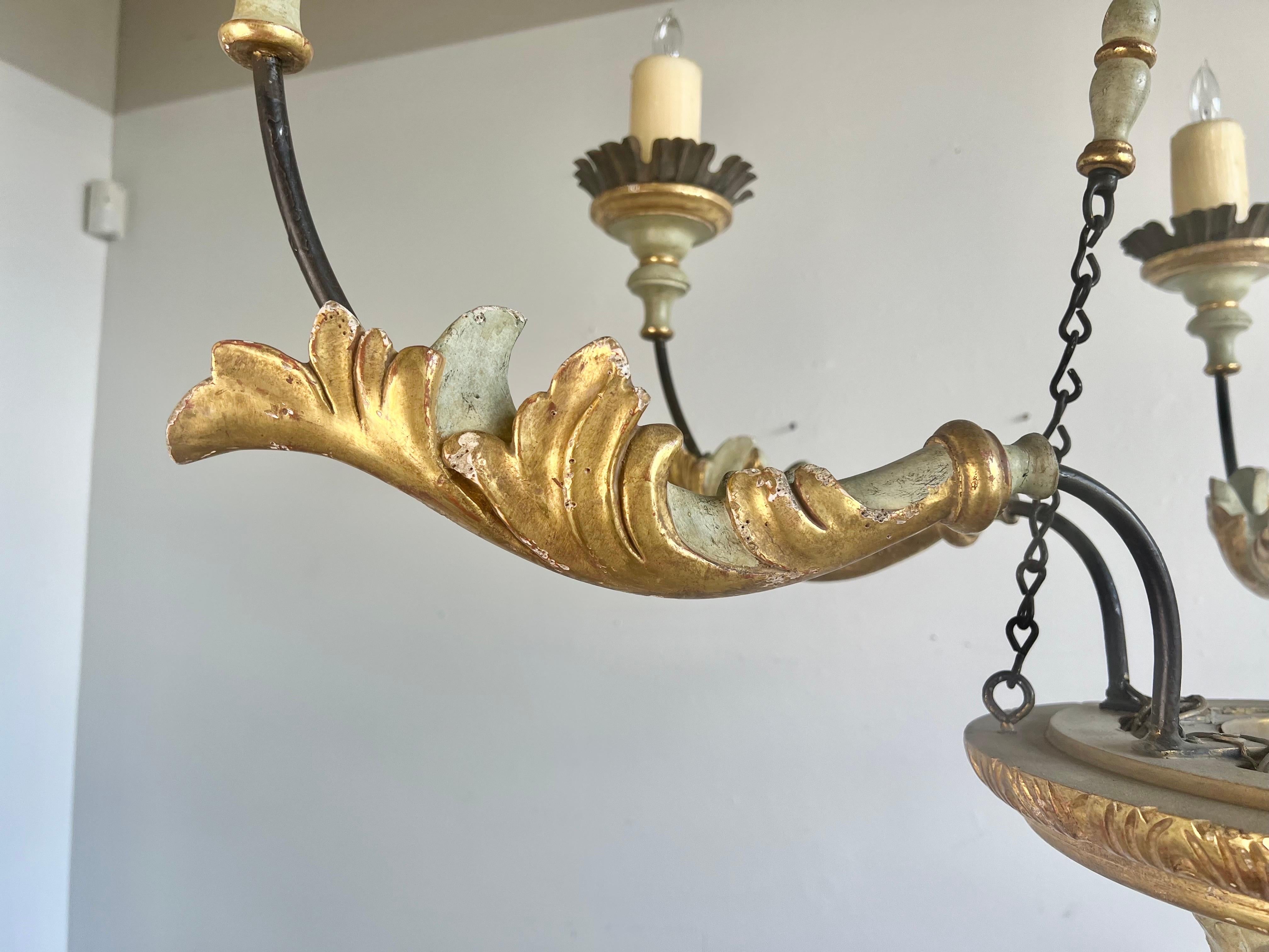 Baroque Italian Painted & Parcel Gilt Six Light Chandelier  For Sale