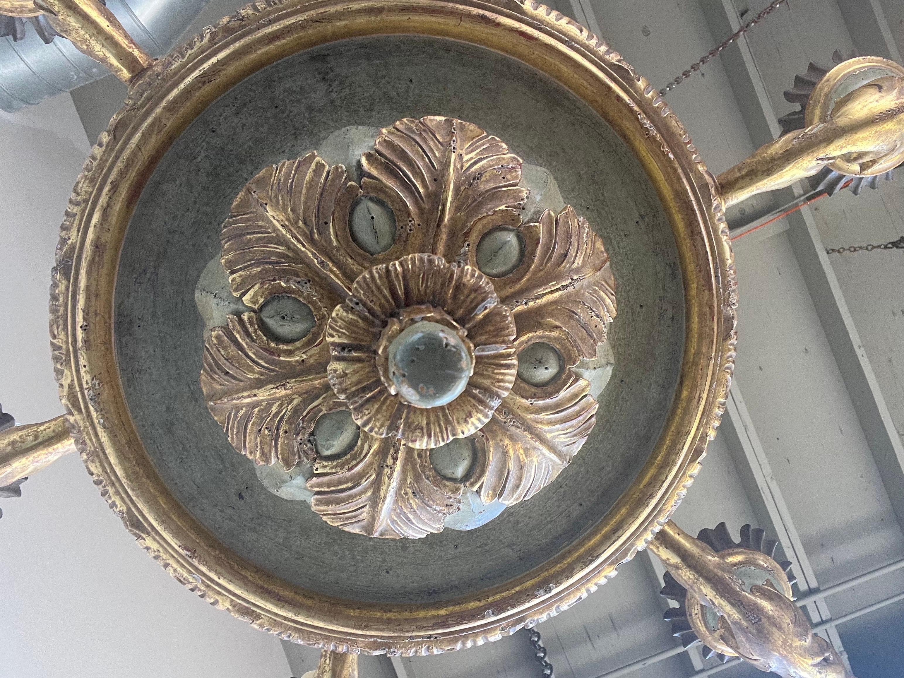 Italian Painted & Parcel Gilt Six Light Chandelier In Good Condition For Sale In Los Angeles, CA